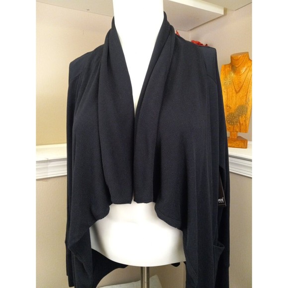 90 Degree By Reflex Navy‎ Blue Waterfall Open Cardigan Sweater Size Large - Picture 4 of 9